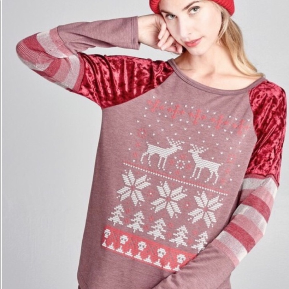 ODDY Red and Pink Holiday Top